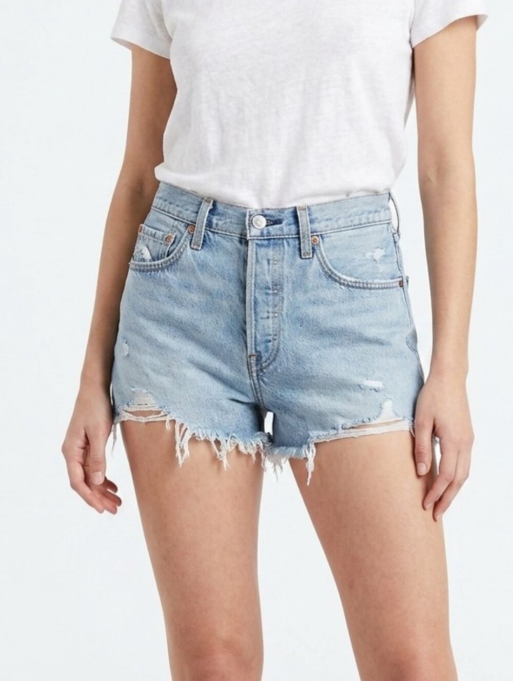 Levi's 501 Light Wash Frayed Hem Denim Shorts